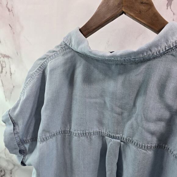Anthropologie Shirt Womens Medium Blue Cuffed Chambray Light Wash Sanctuary - Picture 7 of 11